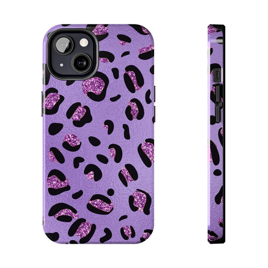 Purple Leopard Glitter Phone Case - Stylish Animal Print Design for iPhone and Android - Durable Protection | Tough Phone Cases Womens Eco Friendly Apparel iPhone 13