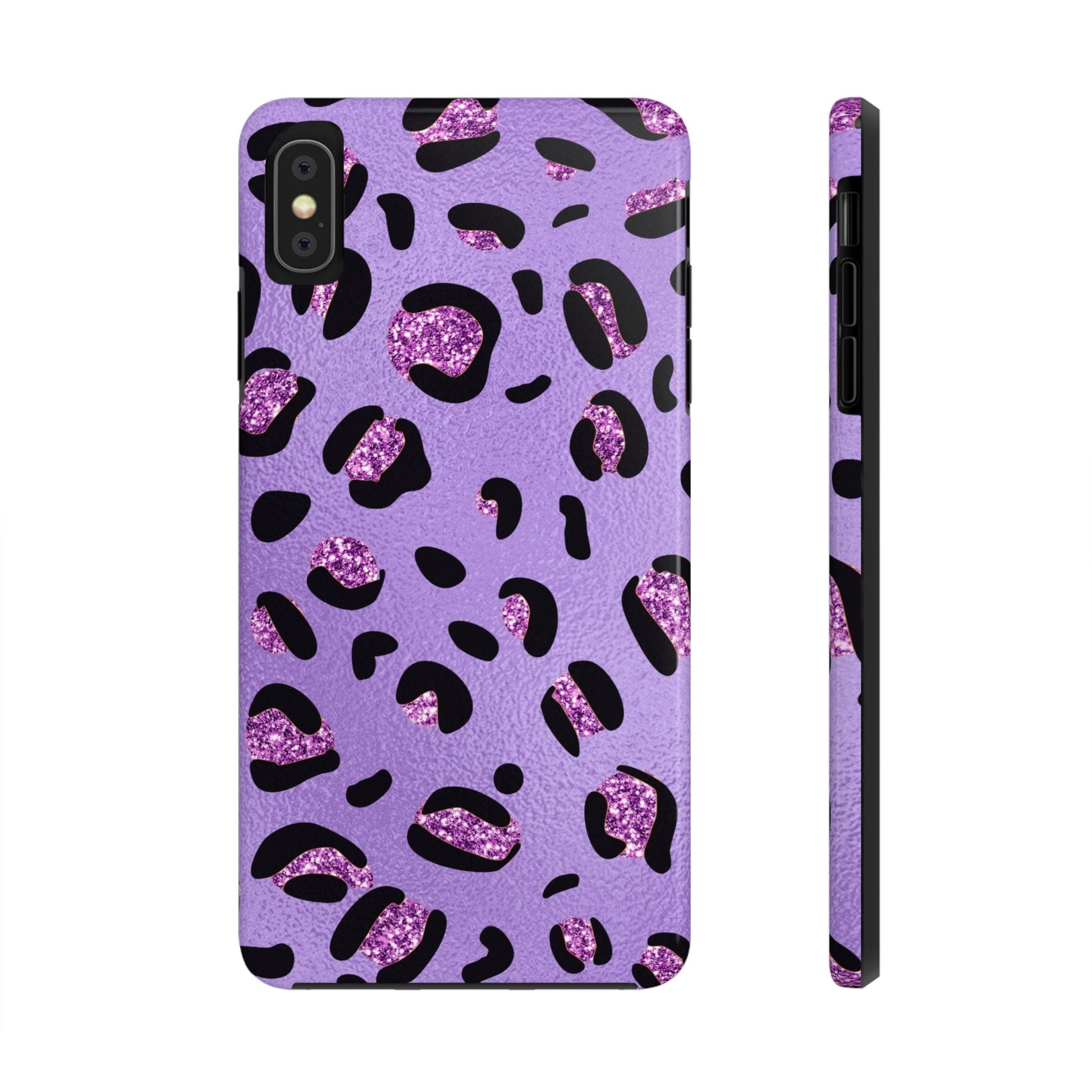Purple Leopard Glitter Phone Case - Stylish Animal Print Design for iPhone and Android - Durable Protection | Tough Phone Cases Womens Eco Friendly Apparel iPhone XS MAX