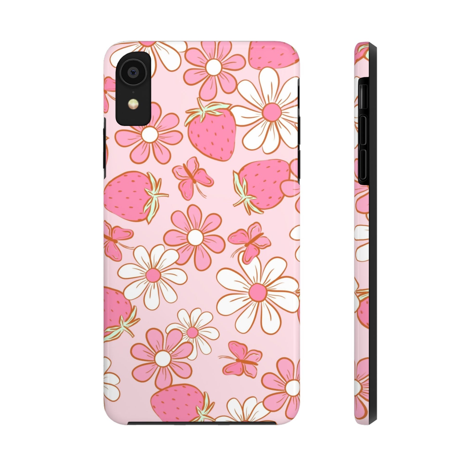 Cute Pink Strawberry and Daisy Floral Pattern Phone Case - Stylish Summer Design for iPhone and Android | Tough Phone Cases Womens Eco Friendly Apparel iPhone XR