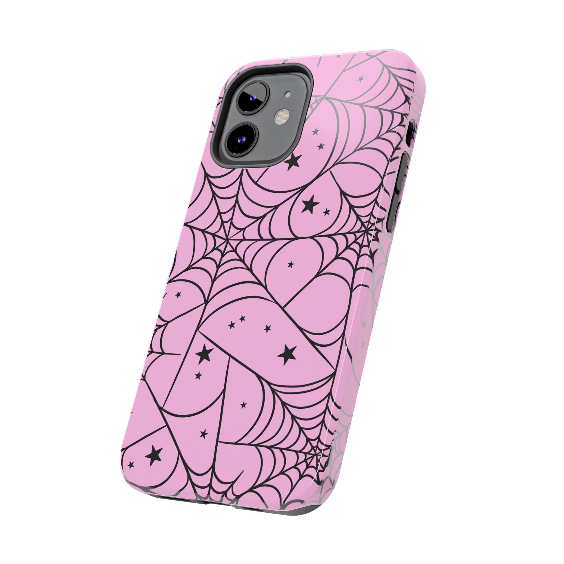 Stylish Pink Spider Web and Stars Phone Case - Cute Halloween Design - Protective Shockproof Cover | Tough Phone Cases Womens Eco Friendly Apparel