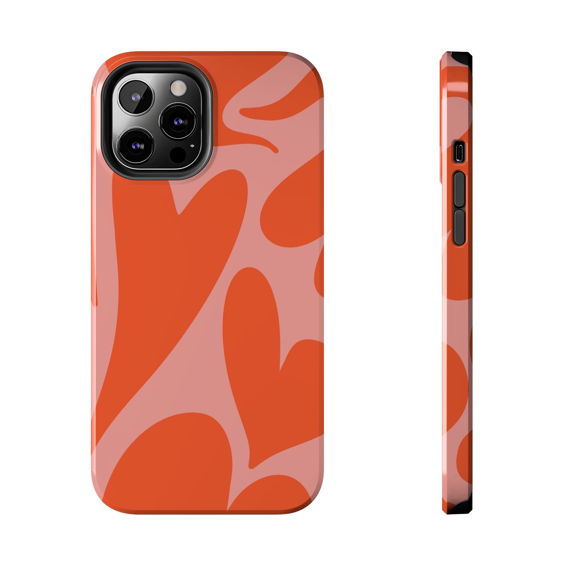 Cute Abstract Orange Heart Pattern Phone Case - Stylish and Durable Protection for Your Smartphone | Tough Phone Cases Womens Eco Friendly Apparel iPhone 12 Pro Max
