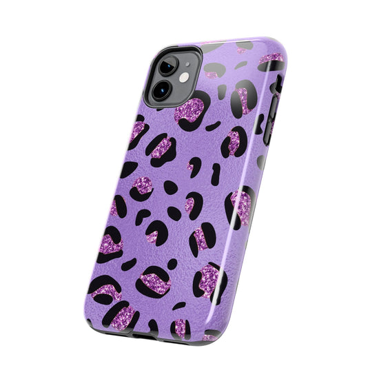 Purple Leopard Glitter Phone Case - Stylish Animal Print Design for iPhone and Android - Durable Protection | Tough Phone Cases Womens Eco Friendly Apparel