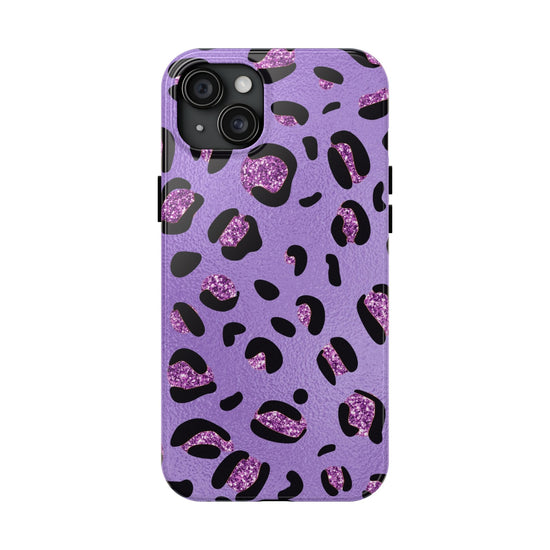Purple Leopard Glitter Phone Case - Stylish Animal Print Design for iPhone and Android - Durable Protection | Tough Phone Cases Womens Eco Friendly Apparel