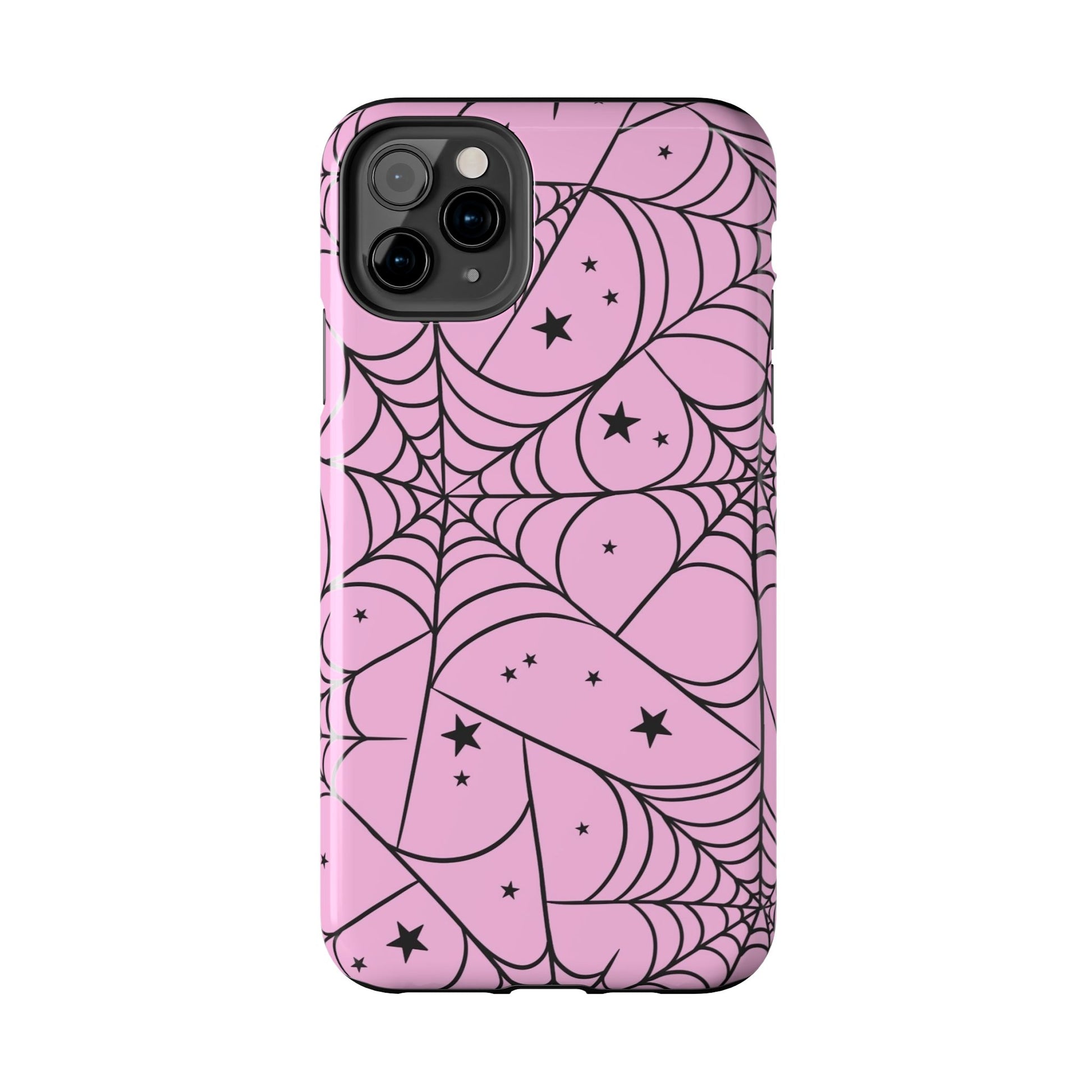 Stylish Pink Spider Web and Stars Phone Case - Cute Halloween Design - Protective Shockproof Cover | Tough Phone Cases Womens Eco Friendly Apparel