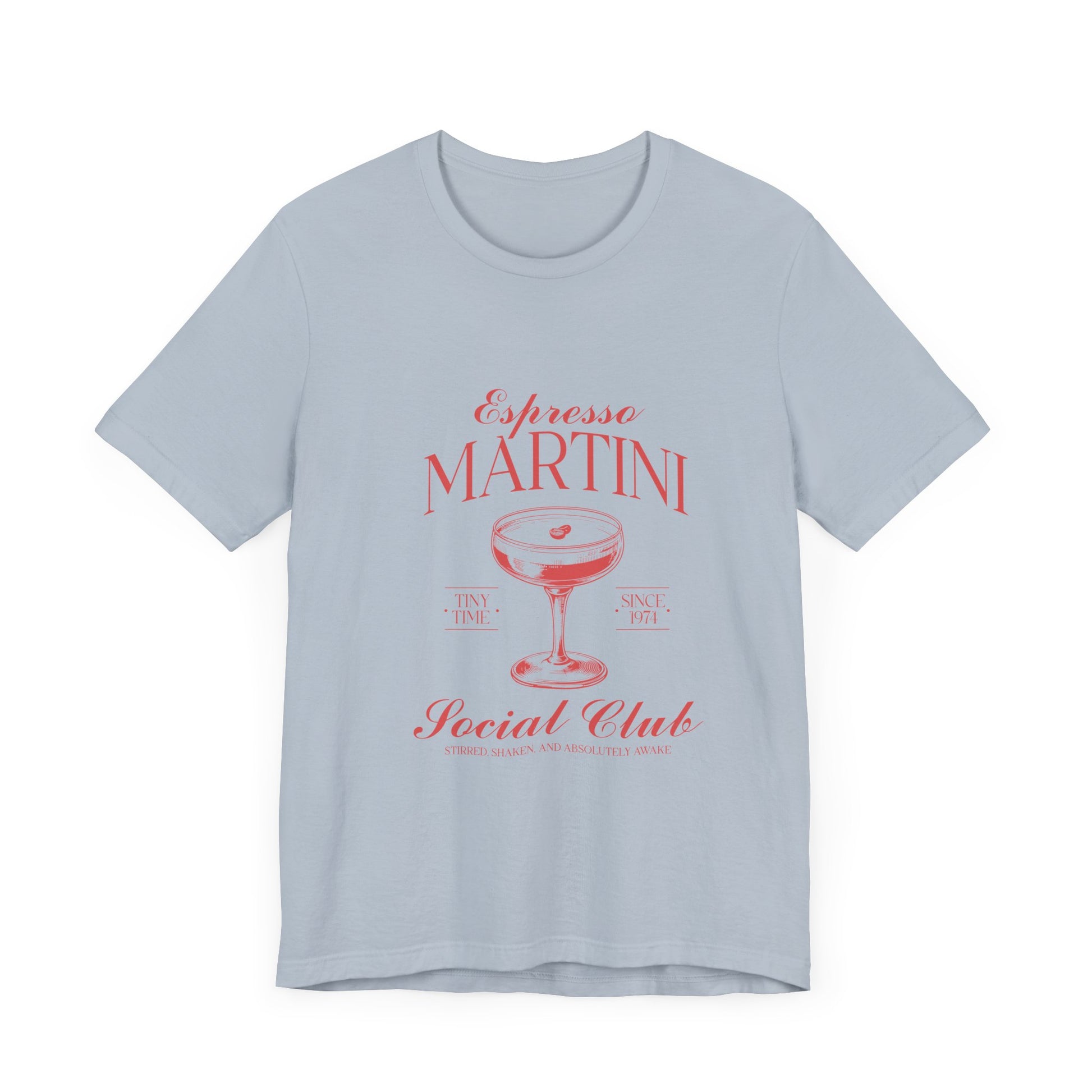 Espresso Martini Social Club Vintage Graphic Tee ☕🍸 Womens Eco Friendly Apparel Heather Ice Blue