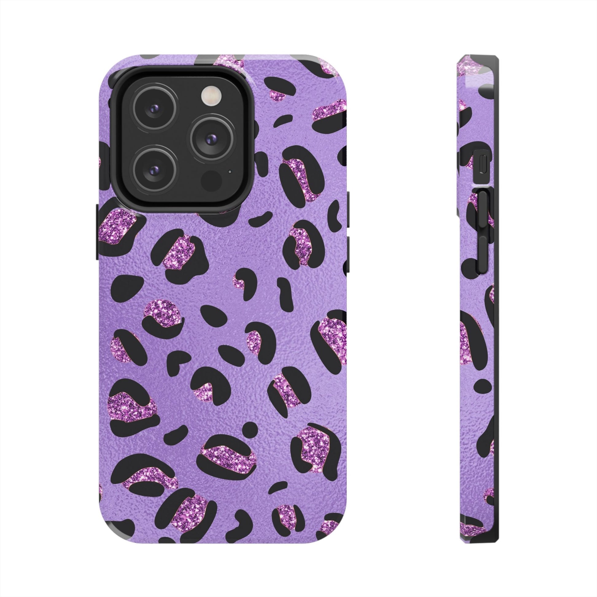 Purple Leopard Glitter Phone Case - Stylish Animal Print Design for iPhone and Android - Durable Protection | Tough Phone Cases Womens Eco Friendly Apparel iPhone 14 Pro