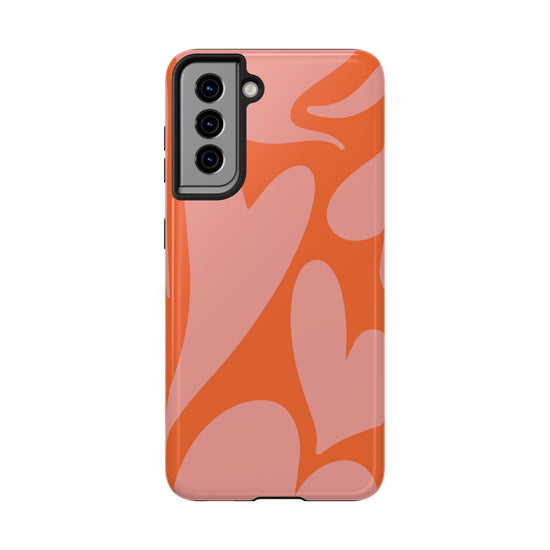 Stylish Abstract Heart Pattern Phone Case - Pink and Orange Design - Durable Protection for Your Device | Tough Phone Cases Womens Eco Friendly Apparel