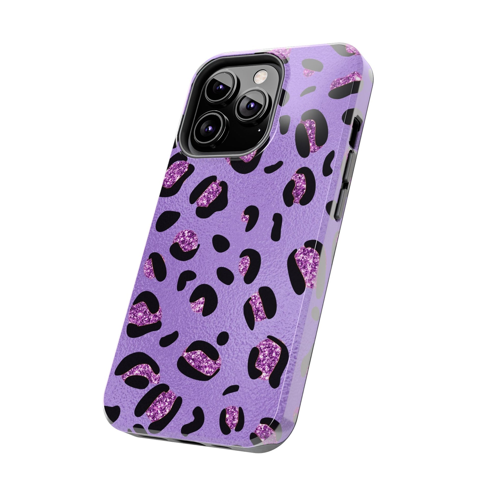Purple Leopard Glitter Phone Case - Stylish Animal Print Design for iPhone and Android - Durable Protection | Tough Phone Cases Womens Eco Friendly Apparel