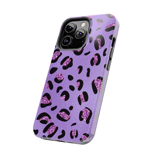 Purple Leopard Glitter Phone Case - Stylish Animal Print Design for iPhone and Android - Durable Protection | Tough Phone Cases Womens Eco Friendly Apparel