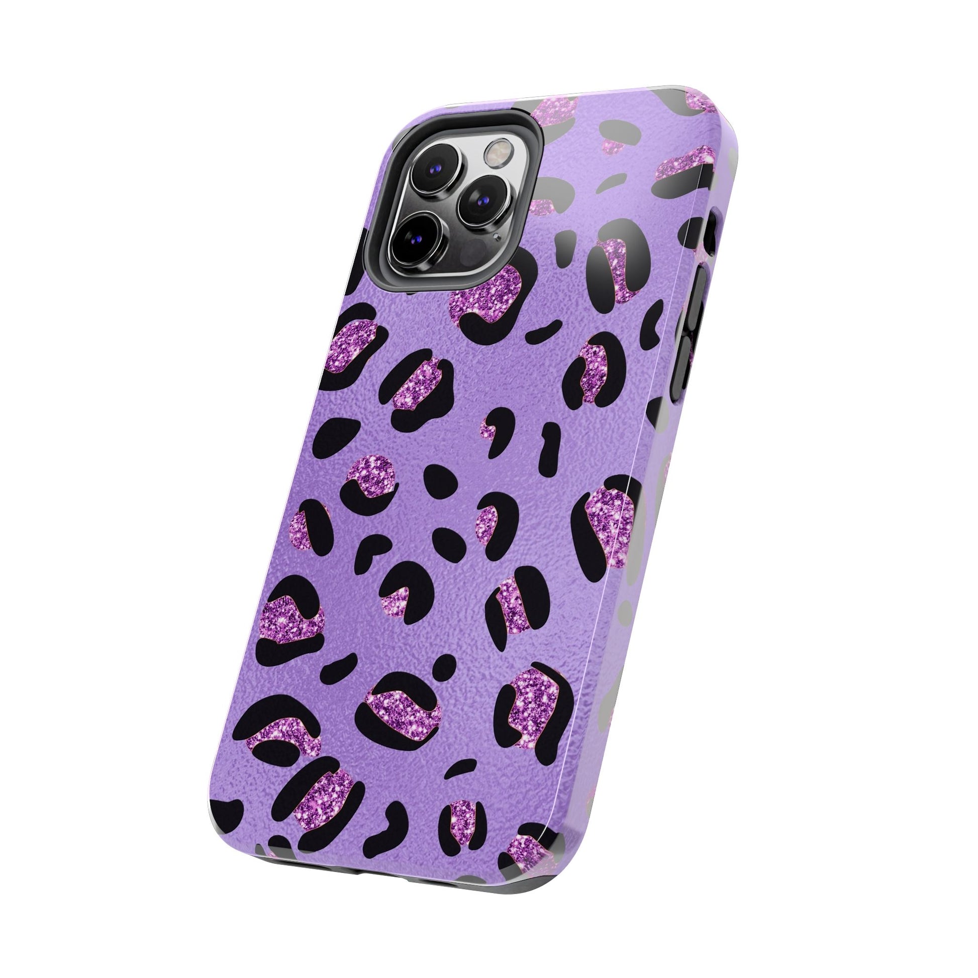 Purple Leopard Glitter Phone Case - Stylish Animal Print Design for iPhone and Android - Durable Protection | Tough Phone Cases Womens Eco Friendly Apparel