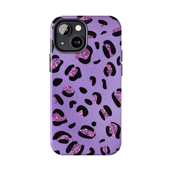Purple Leopard Glitter Phone Case - Stylish Animal Print Design for iPhone and Android - Durable Protection | Tough Phone Cases Womens Eco Friendly Apparel