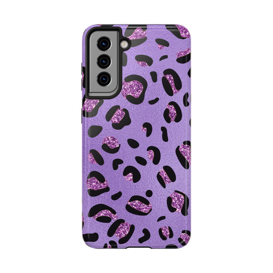 Purple Leopard Glitter Phone Case - Stylish Animal Print Design for iPhone and Android - Durable Protection | Tough Phone Cases Womens Eco Friendly Apparel