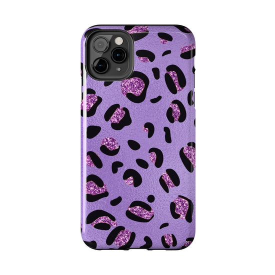 Purple Leopard Glitter Phone Case - Stylish Animal Print Design for iPhone and Android - Durable Protection | Tough Phone Cases Womens Eco Friendly Apparel