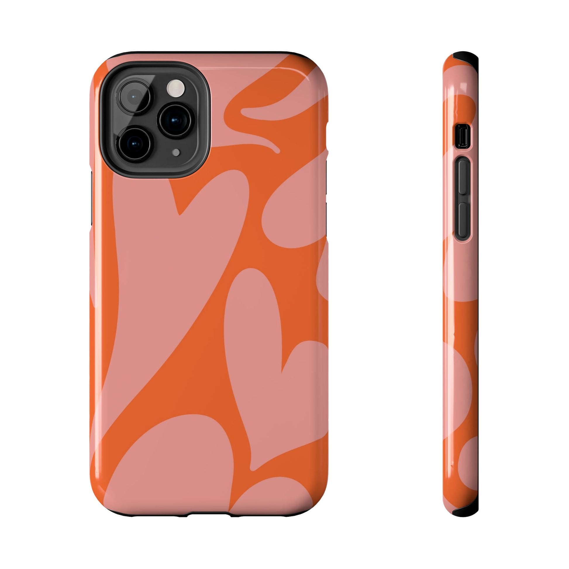 Stylish Abstract Heart Pattern Phone Case - Pink and Orange Design - Durable Protection for Your Device | Tough Phone Cases Womens Eco Friendly Apparel iPhone 11 Pro