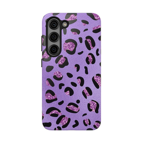 Purple Leopard Glitter Phone Case - Stylish Animal Print Design for iPhone and Android - Durable Protection | Tough Phone Cases Womens Eco Friendly Apparel
