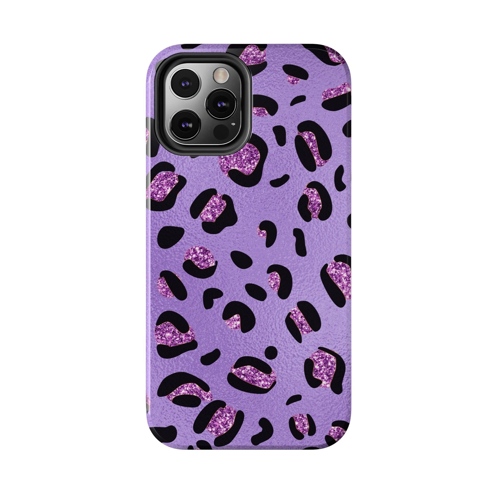 Purple Leopard Glitter Phone Case - Stylish Animal Print Design for iPhone and Android - Durable Protection | Tough Phone Cases Womens Eco Friendly Apparel