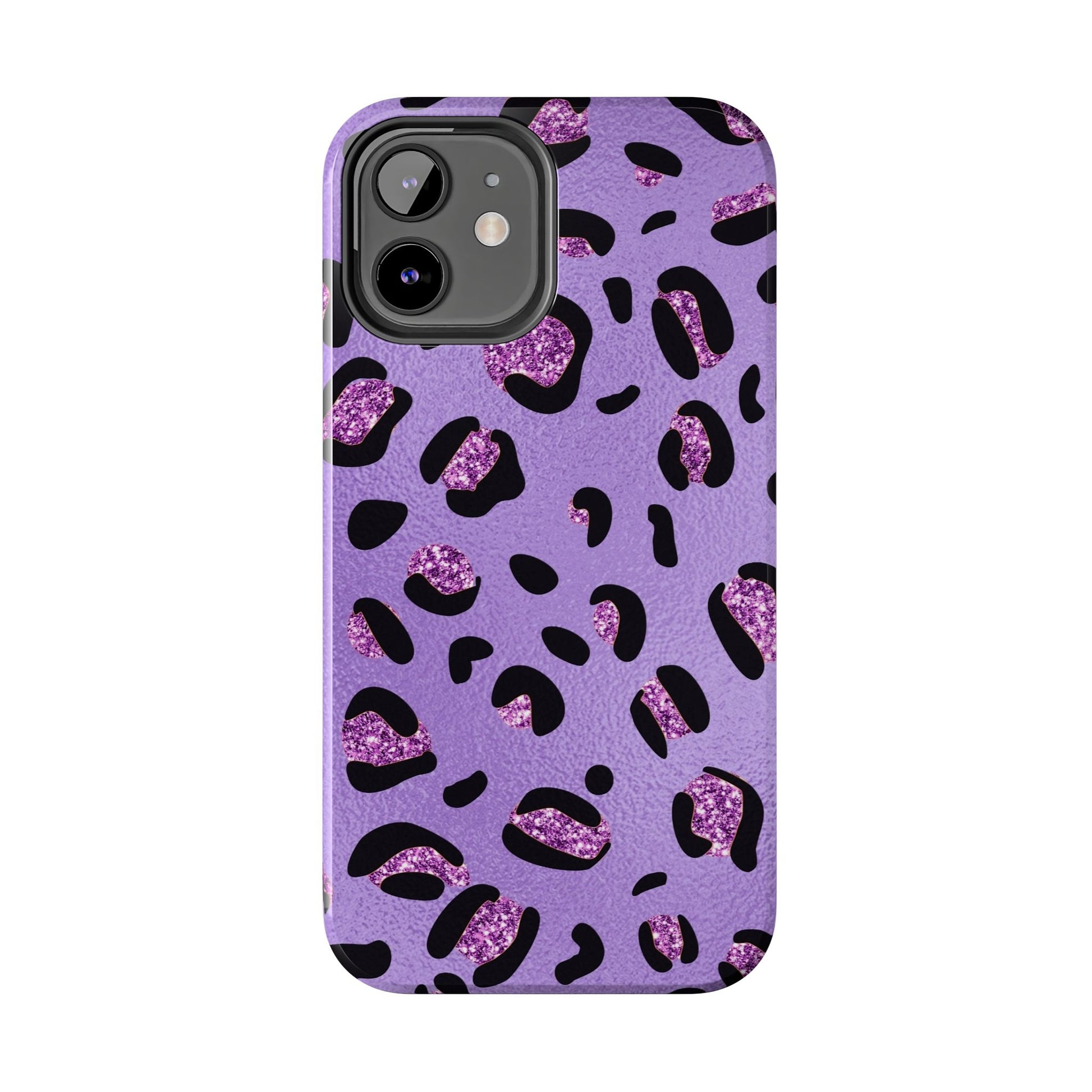 Purple Leopard Glitter Phone Case - Stylish Animal Print Design for iPhone and Android - Durable Protection | Tough Phone Cases Womens Eco Friendly Apparel