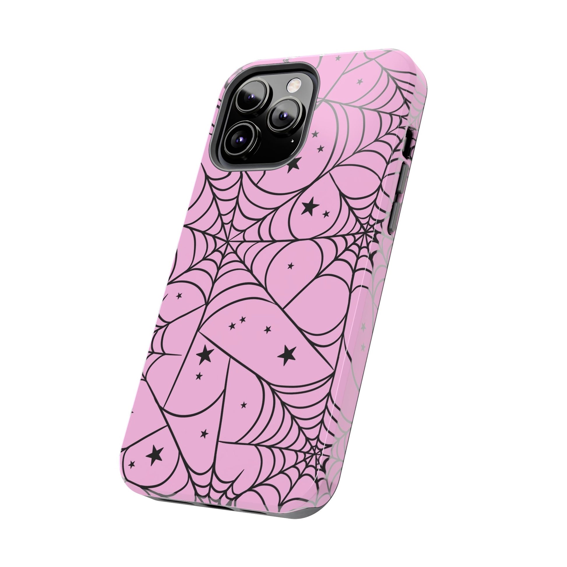 Stylish Pink Spider Web and Stars Phone Case - Cute Halloween Design - Protective Shockproof Cover | Tough Phone Cases Womens Eco Friendly Apparel