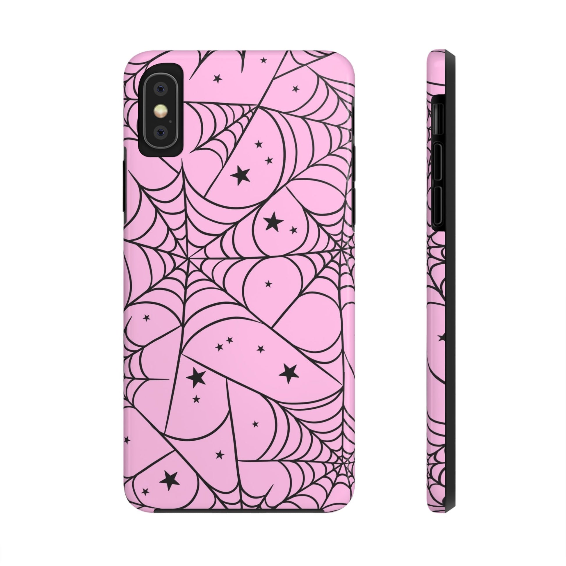 Stylish Pink Spider Web and Stars Phone Case - Cute Halloween Design - Protective Shockproof Cover | Tough Phone Cases Womens Eco Friendly Apparel iPhone X