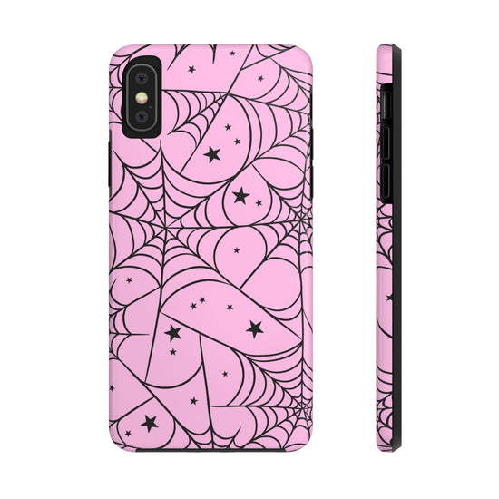 Stylish Pink Spider Web and Stars Phone Case - Cute Halloween Design - Protective Shockproof Cover | Tough Phone Cases Womens Eco Friendly Apparel iPhone X