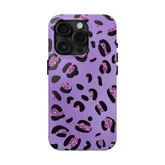 Purple Leopard Glitter Phone Case - Stylish Animal Print Design for iPhone and Android - Durable Protection | Tough Phone Cases Womens Eco Friendly Apparel
