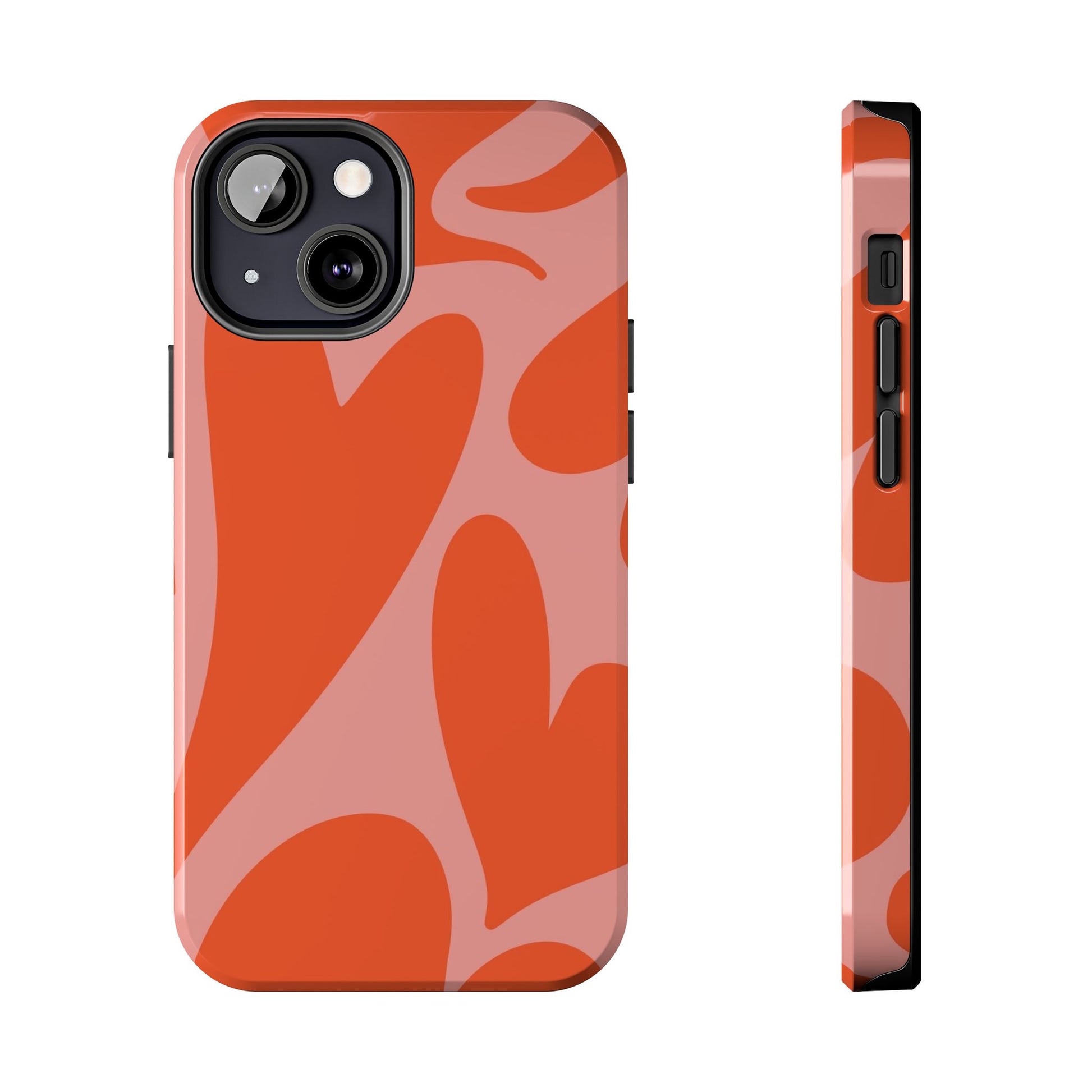 Cute Abstract Orange Heart Pattern Phone Case - Stylish and Durable Protection for Your Smartphone | Tough Phone Cases Womens Eco Friendly Apparel iPhone 13 Mini