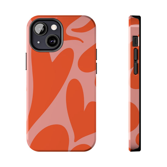 Cute Abstract Orange Heart Pattern Phone Case - Stylish and Durable Protection for Your Smartphone | Tough Phone Cases Womens Eco Friendly Apparel iPhone 13 Mini