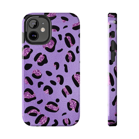 Purple Leopard Glitter Phone Case - Stylish Animal Print Design for iPhone and Android - Durable Protection | Tough Phone Cases Womens Eco Friendly Apparel iPhone 12 Mini