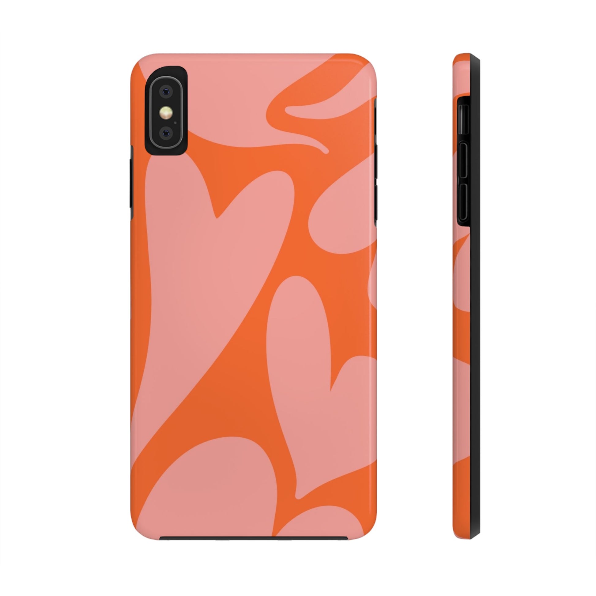 Stylish Abstract Heart Pattern Phone Case - Pink and Orange Design - Durable Protection for Your Device | Tough Phone Cases Womens Eco Friendly Apparel iPhone XS MAX