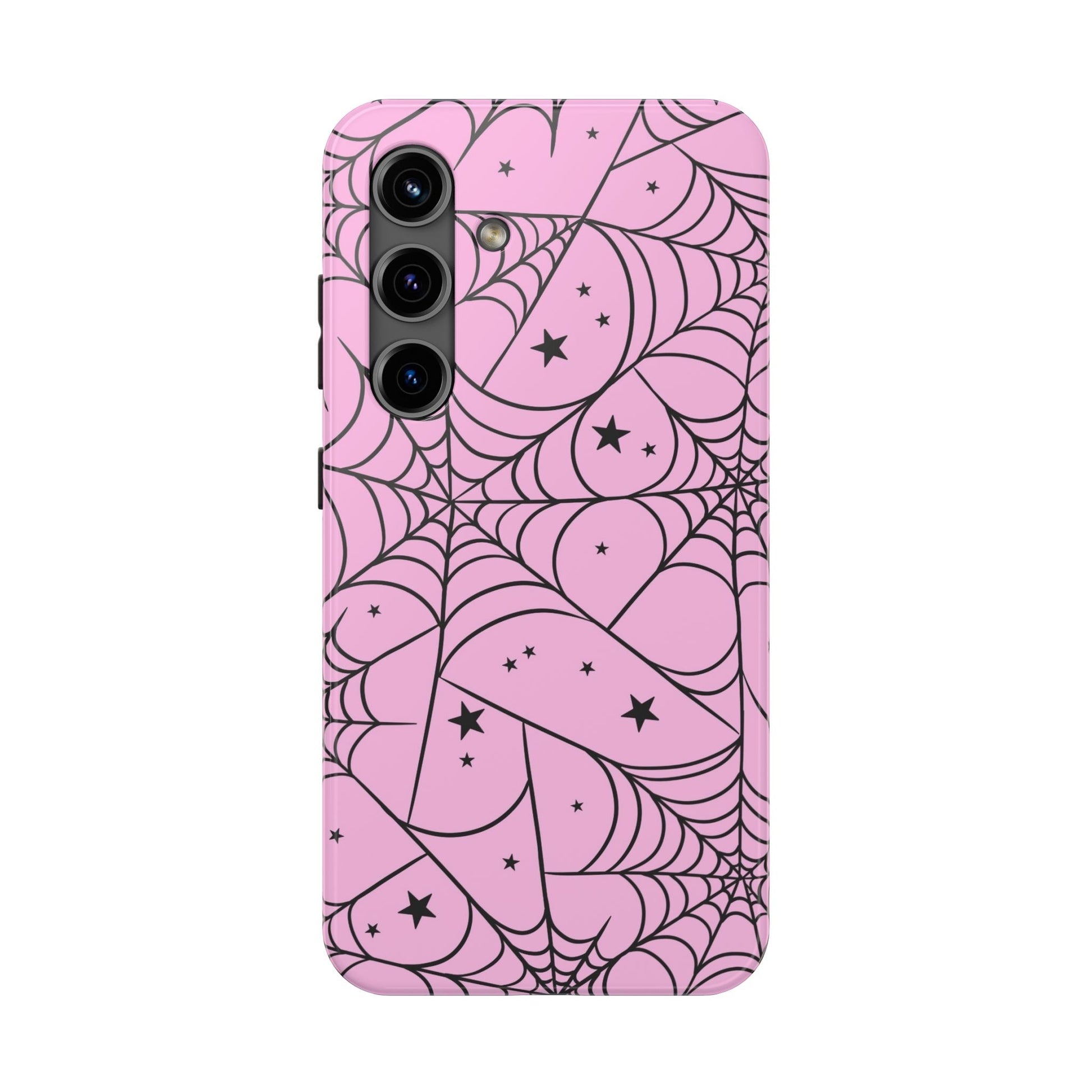 Stylish Pink Spider Web and Stars Phone Case - Cute Halloween Design - Protective Shockproof Cover | Tough Phone Cases Womens Eco Friendly Apparel