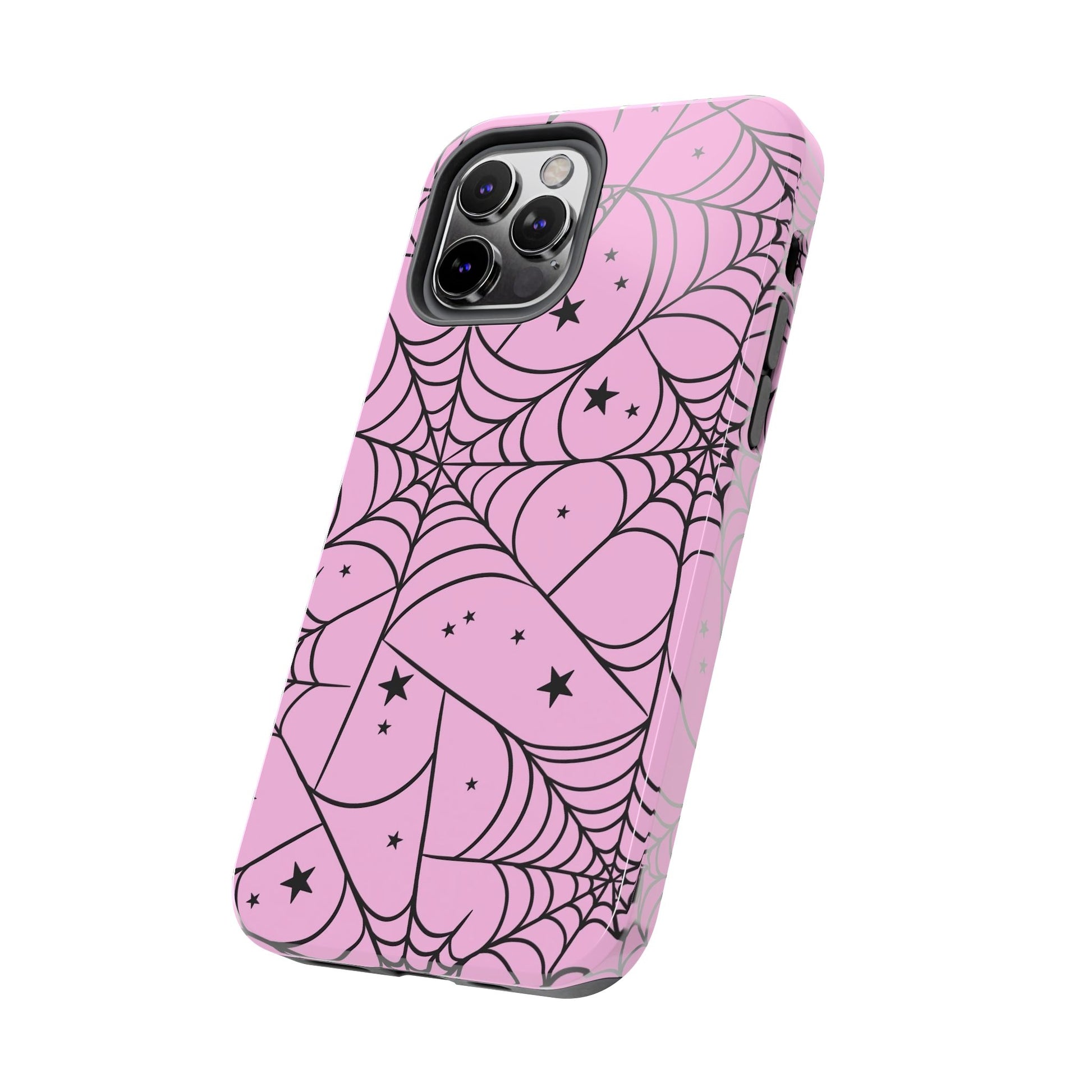 Stylish Pink Spider Web and Stars Phone Case - Cute Halloween Design - Protective Shockproof Cover | Tough Phone Cases Womens Eco Friendly Apparel