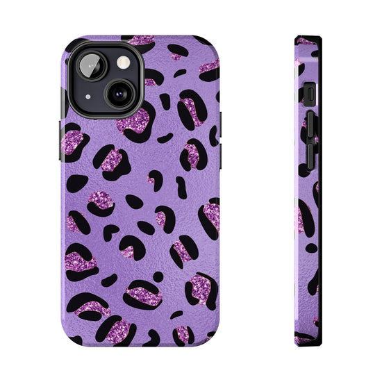 Purple Leopard Glitter Phone Case - Stylish Animal Print Design for iPhone and Android - Durable Protection | Tough Phone Cases Womens Eco Friendly Apparel iPhone 13 Mini