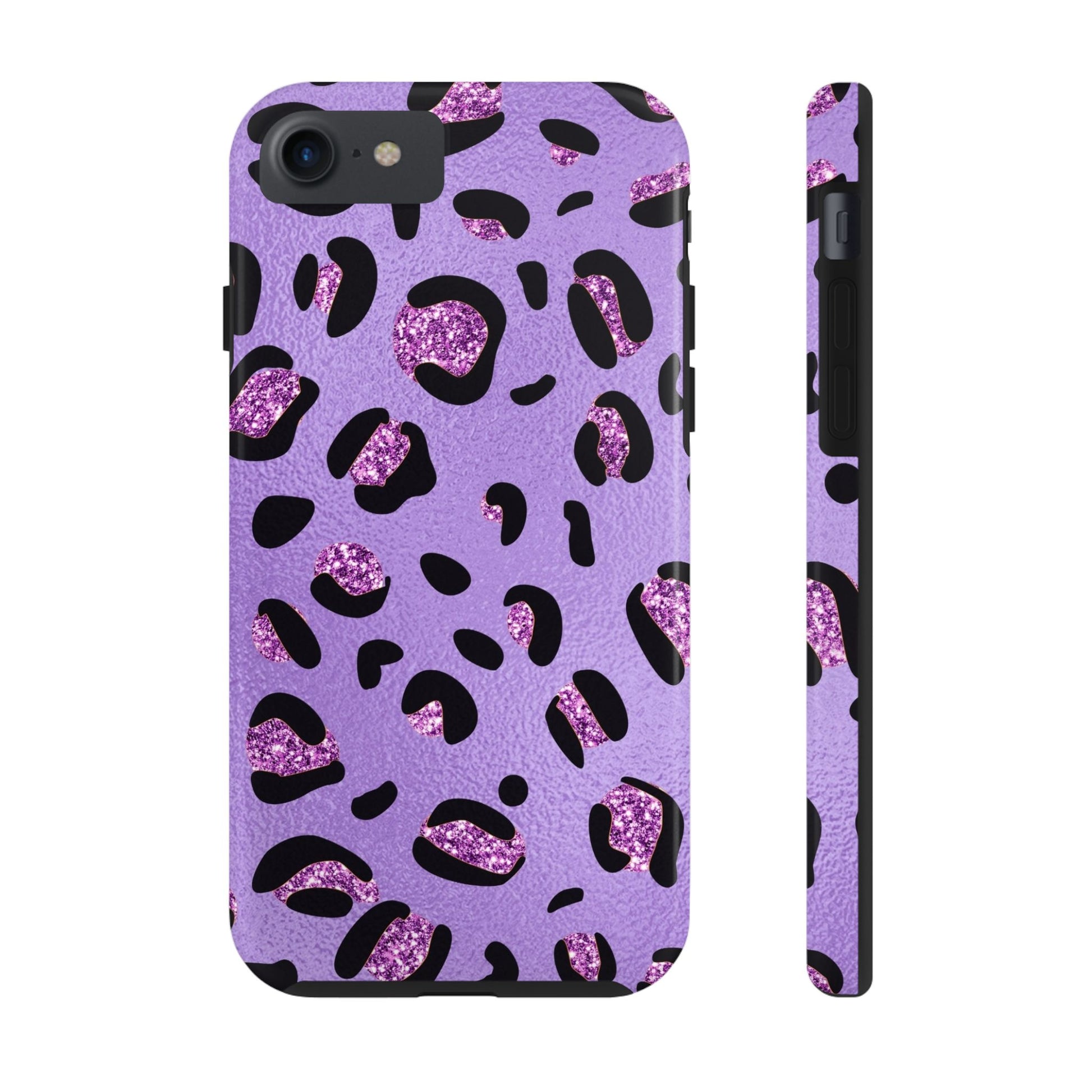 Purple Leopard Glitter Phone Case - Stylish Animal Print Design for iPhone and Android - Durable Protection | Tough Phone Cases Womens Eco Friendly Apparel iPhone 7, iPhone 8, iPhone SE