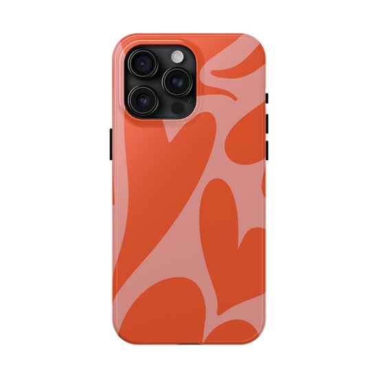 Cute Abstract Orange Heart Pattern Phone Case - Stylish and Durable Protection for Your Smartphone | Tough Phone Cases Womens Eco Friendly Apparel