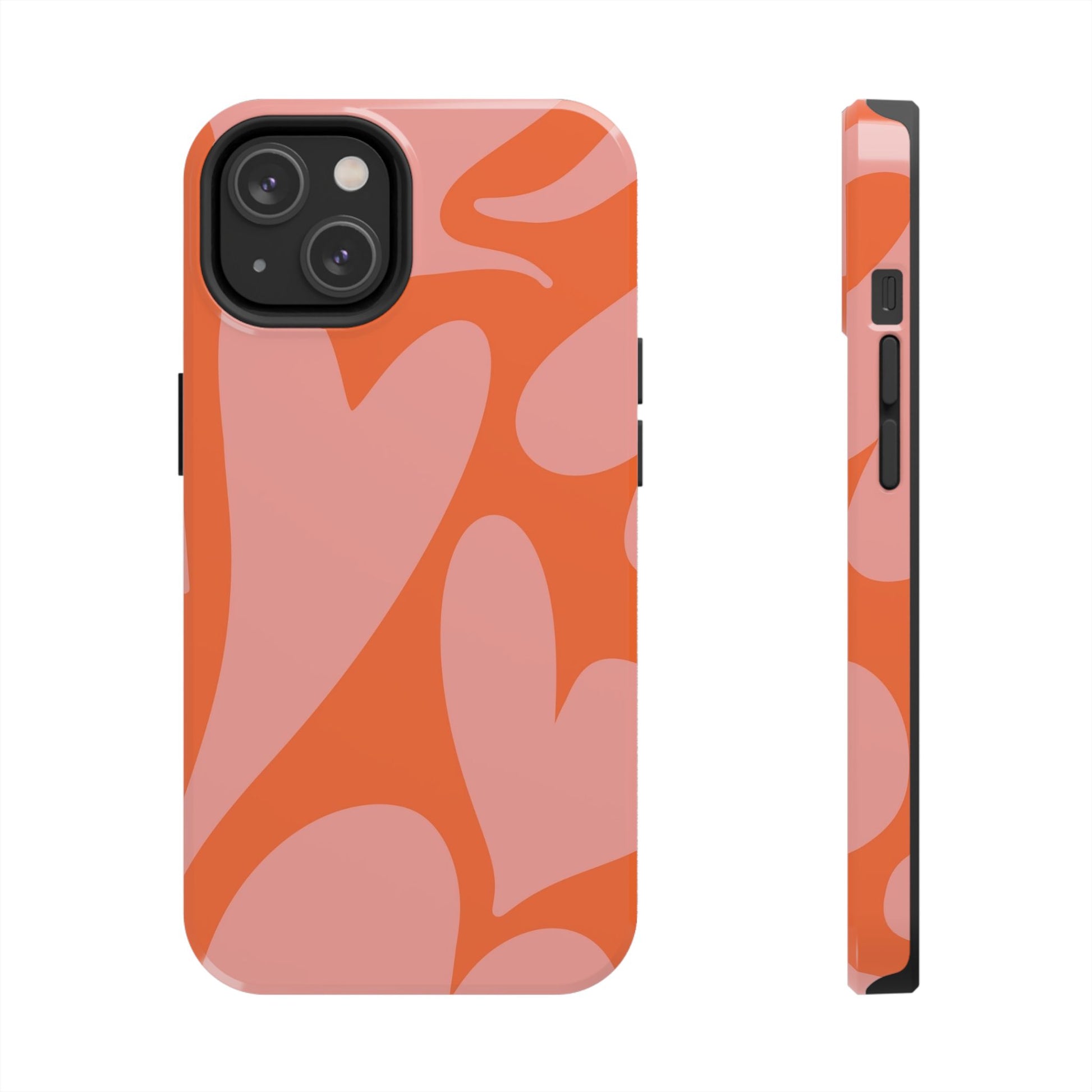 Stylish Abstract Heart Pattern Phone Case - Pink and Orange Design - Durable Protection for Your Device | Tough Phone Cases Womens Eco Friendly Apparel iPhone 14