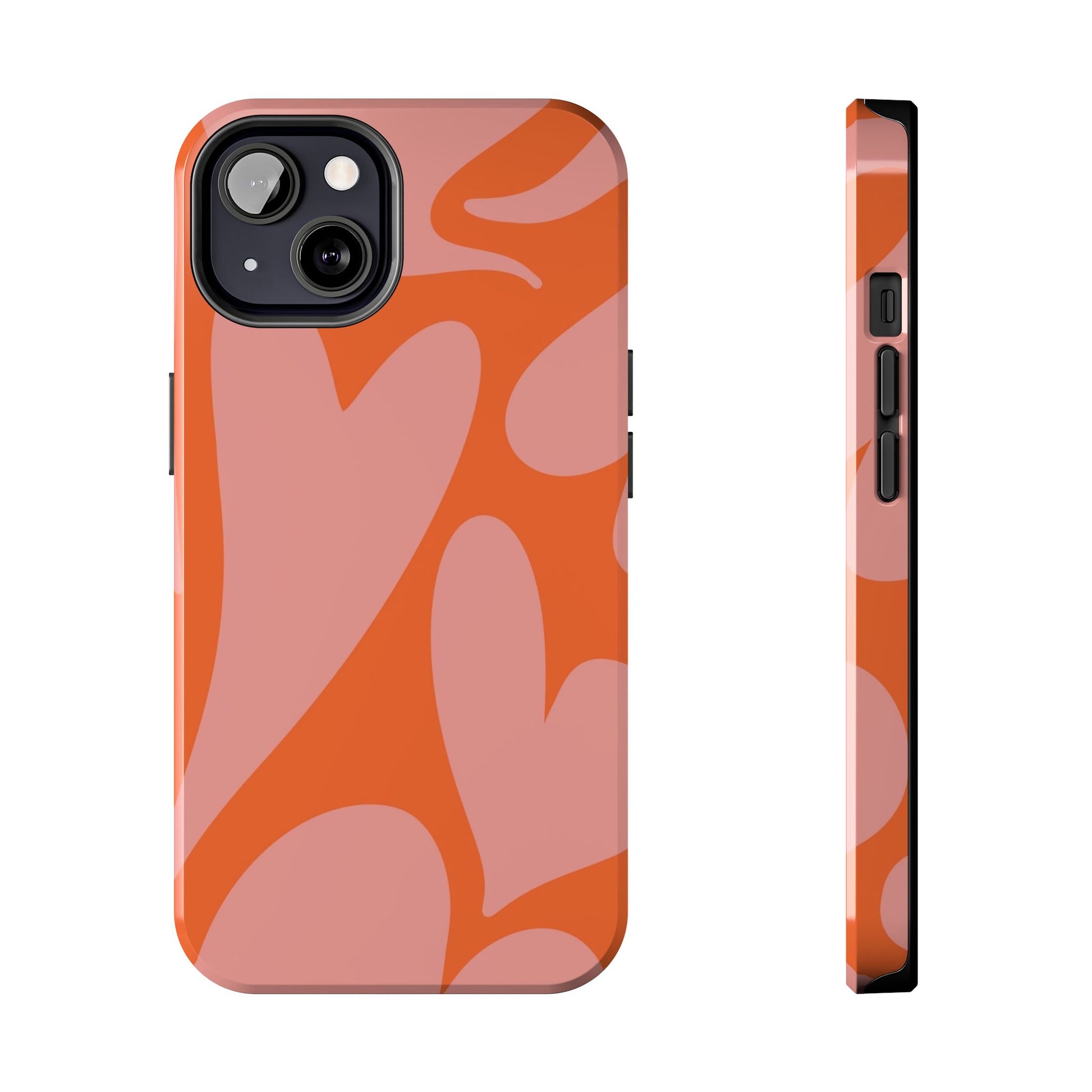 Stylish Abstract Heart Pattern Phone Case - Pink and Orange Design - Durable Protection for Your Device | Tough Phone Cases Womens Eco Friendly Apparel iPhone 13