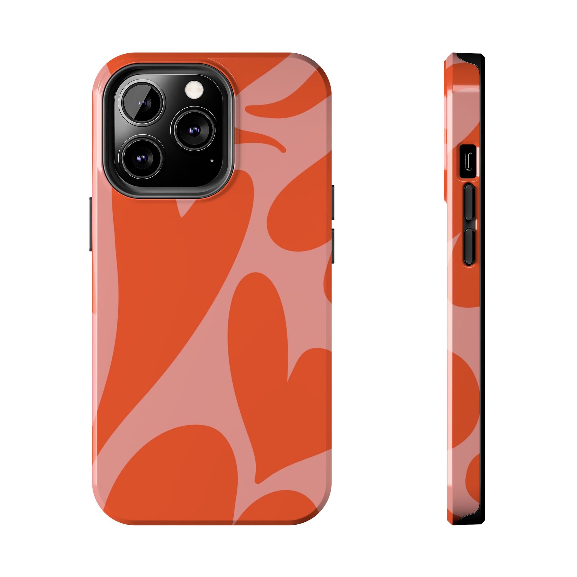 Cute Abstract Orange Heart Pattern Phone Case - Stylish and Durable Protection for Your Smartphone | Tough Phone Cases Womens Eco Friendly Apparel iPhone 13 Pro