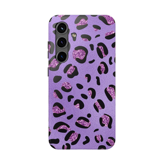 Purple Leopard Glitter Phone Case - Stylish Animal Print Design for iPhone and Android - Durable Protection | Tough Phone Cases Womens Eco Friendly Apparel