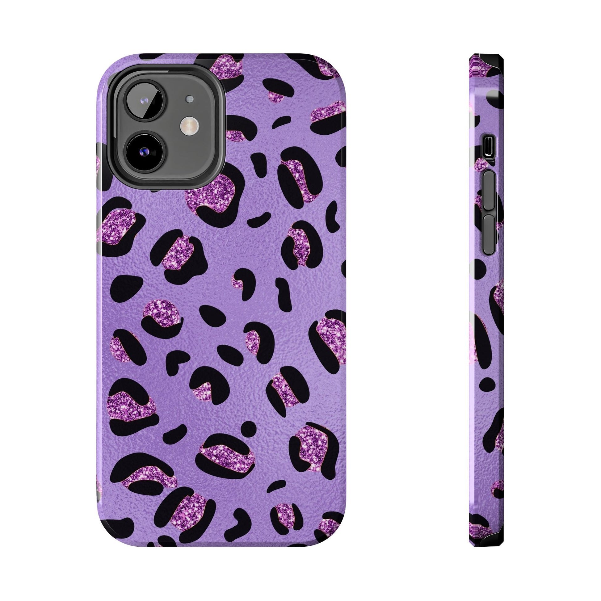 Purple Leopard Glitter Phone Case - Stylish Animal Print Design for iPhone and Android - Durable Protection | Tough Phone Cases Womens Eco Friendly Apparel iPhone 12
