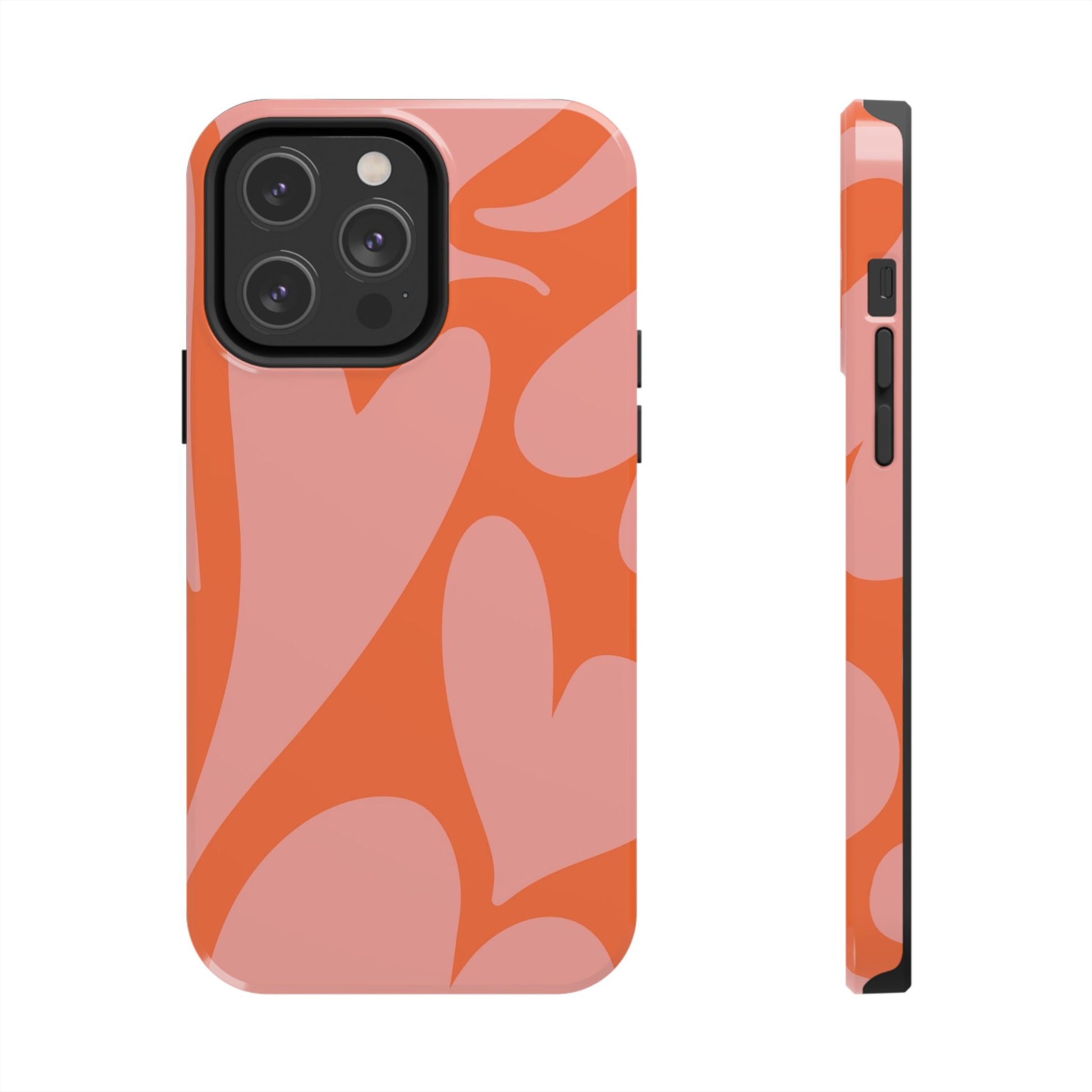 Stylish Abstract Heart Pattern Phone Case - Pink and Orange Design - Durable Protection for Your Device | Tough Phone Cases Womens Eco Friendly Apparel iPhone 14 Pro Max