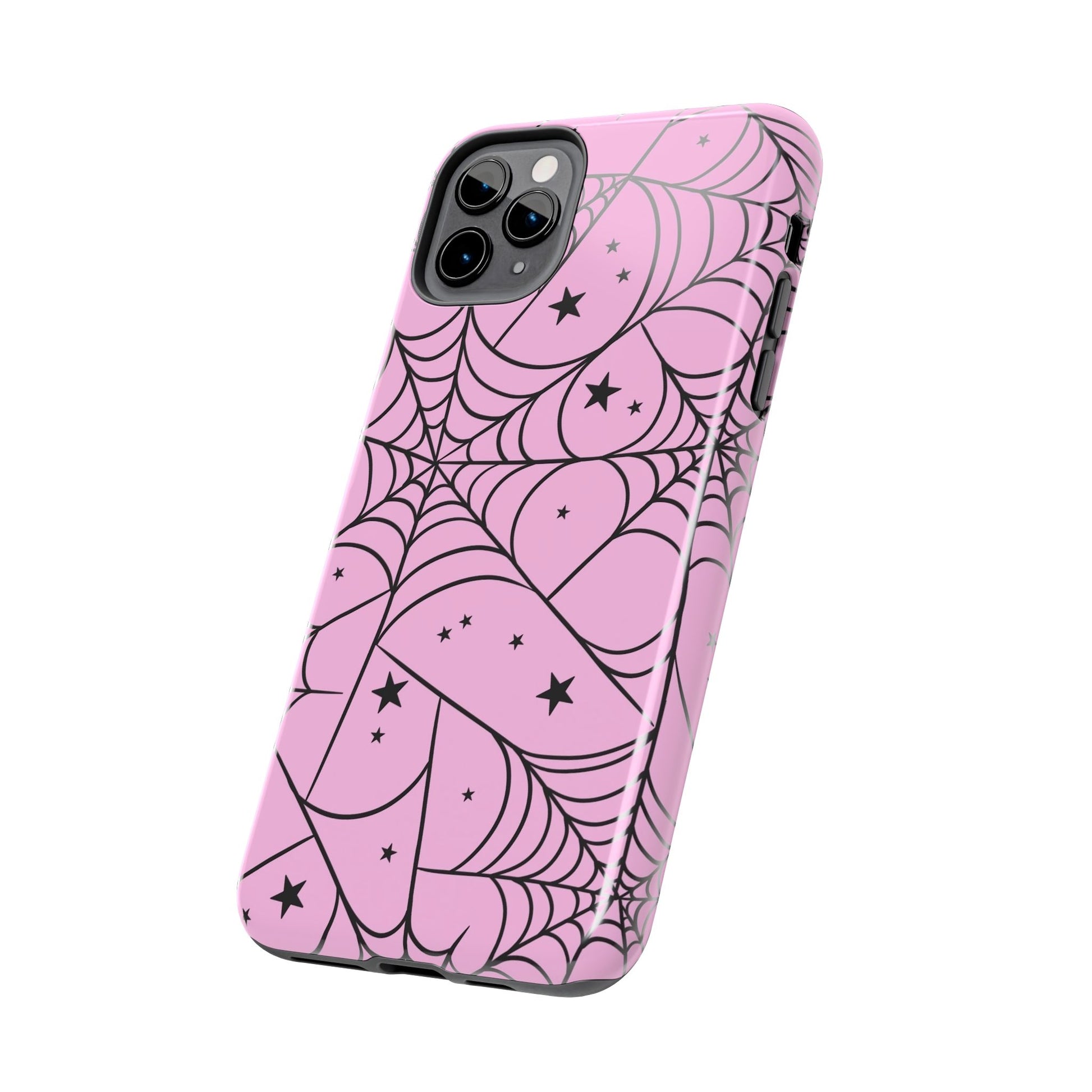Stylish Pink Spider Web and Stars Phone Case - Cute Halloween Design - Protective Shockproof Cover | Tough Phone Cases Womens Eco Friendly Apparel