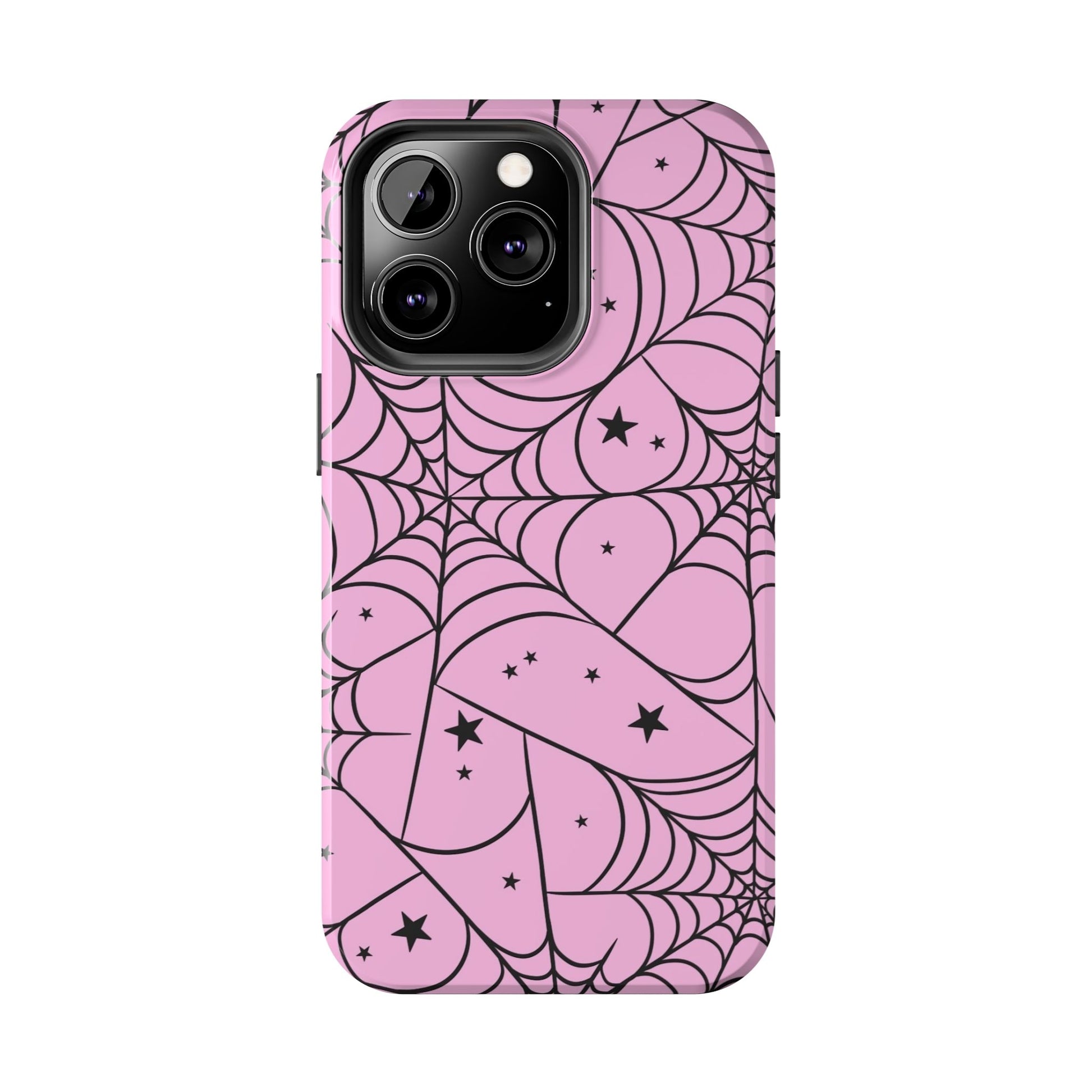 Stylish Pink Spider Web and Stars Phone Case - Cute Halloween Design - Protective Shockproof Cover | Tough Phone Cases Womens Eco Friendly Apparel