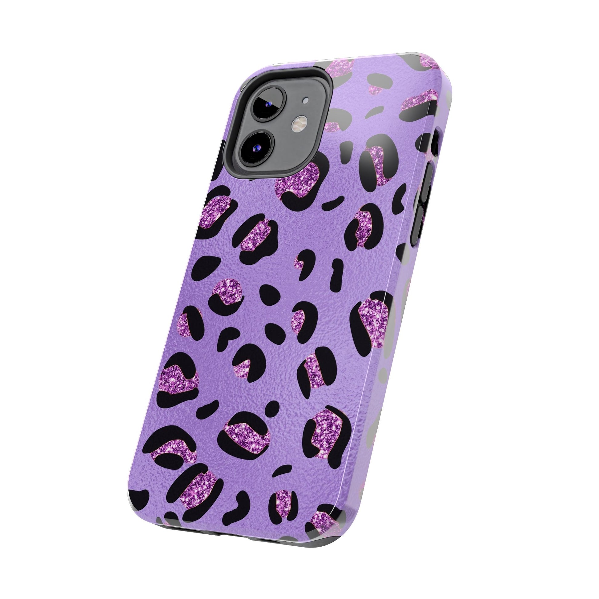 Purple Leopard Glitter Phone Case - Stylish Animal Print Design for iPhone and Android - Durable Protection | Tough Phone Cases Womens Eco Friendly Apparel