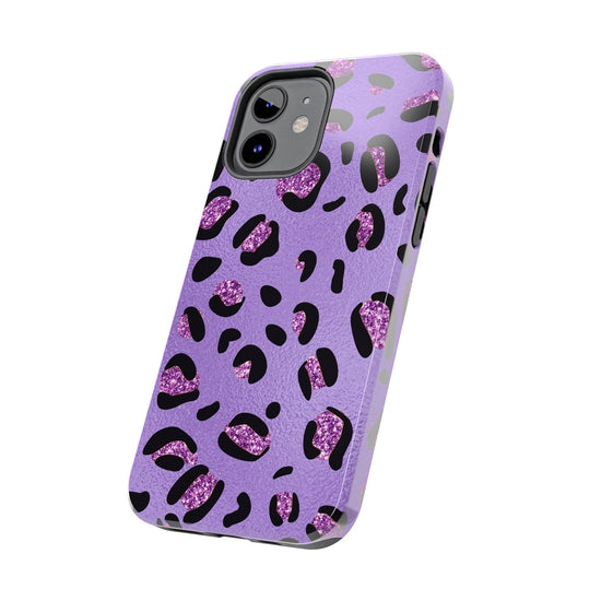 Purple Leopard Glitter Phone Case - Stylish Animal Print Design for iPhone and Android - Durable Protection | Tough Phone Cases Womens Eco Friendly Apparel