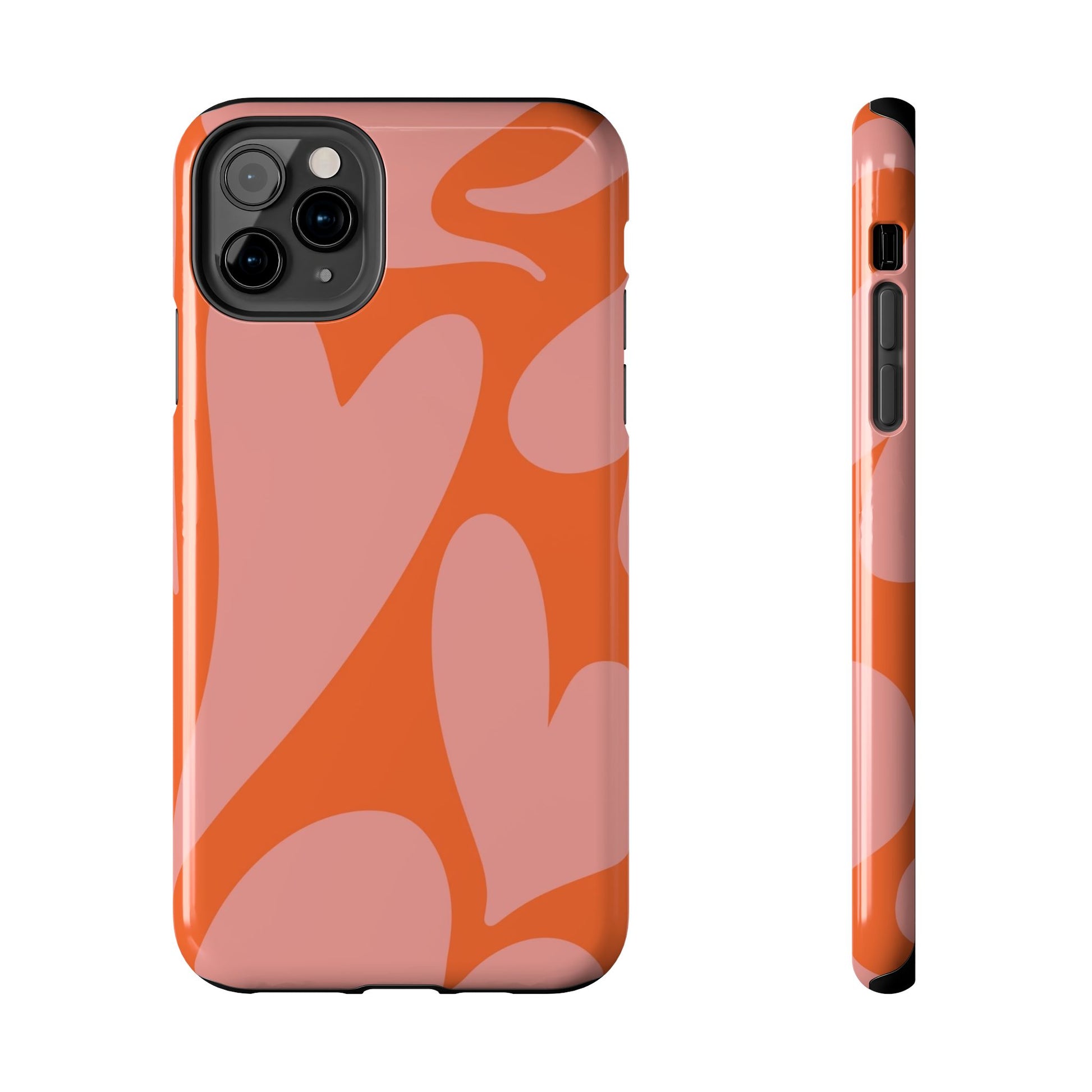 Stylish Abstract Heart Pattern Phone Case - Pink and Orange Design - Durable Protection for Your Device | Tough Phone Cases Womens Eco Friendly Apparel iPhone 11 Pro Max