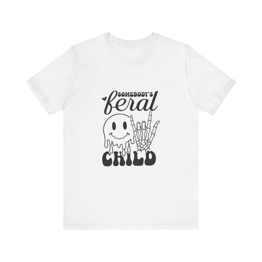 Somebody's Feral Child Retro Graphic Tee Womens Eco Friendly Apparel Solid White Blend