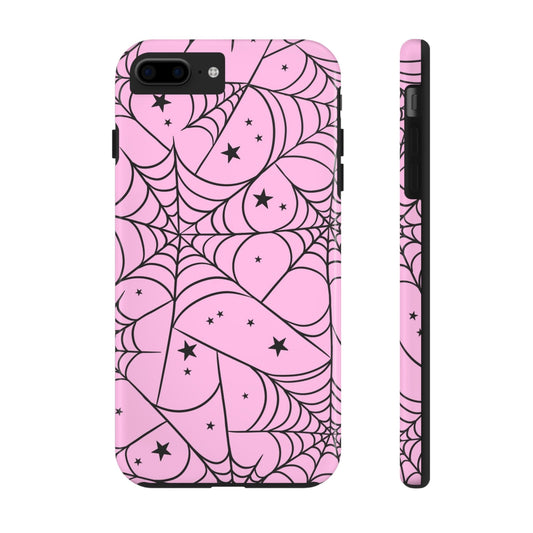 Stylish Pink Spider Web and Stars Phone Case - Cute Halloween Design - Protective Shockproof Cover | Tough Phone Cases Womens Eco Friendly Apparel iPhone 7 Plus, iPhone 8 Plus