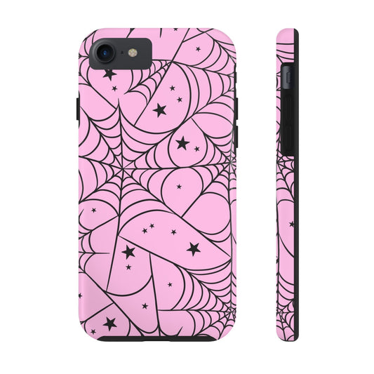 Stylish Pink Spider Web and Stars Phone Case - Cute Halloween Design - Protective Shockproof Cover | Tough Phone Cases Womens Eco Friendly Apparel iPhone 7, iPhone 8, iPhone SE