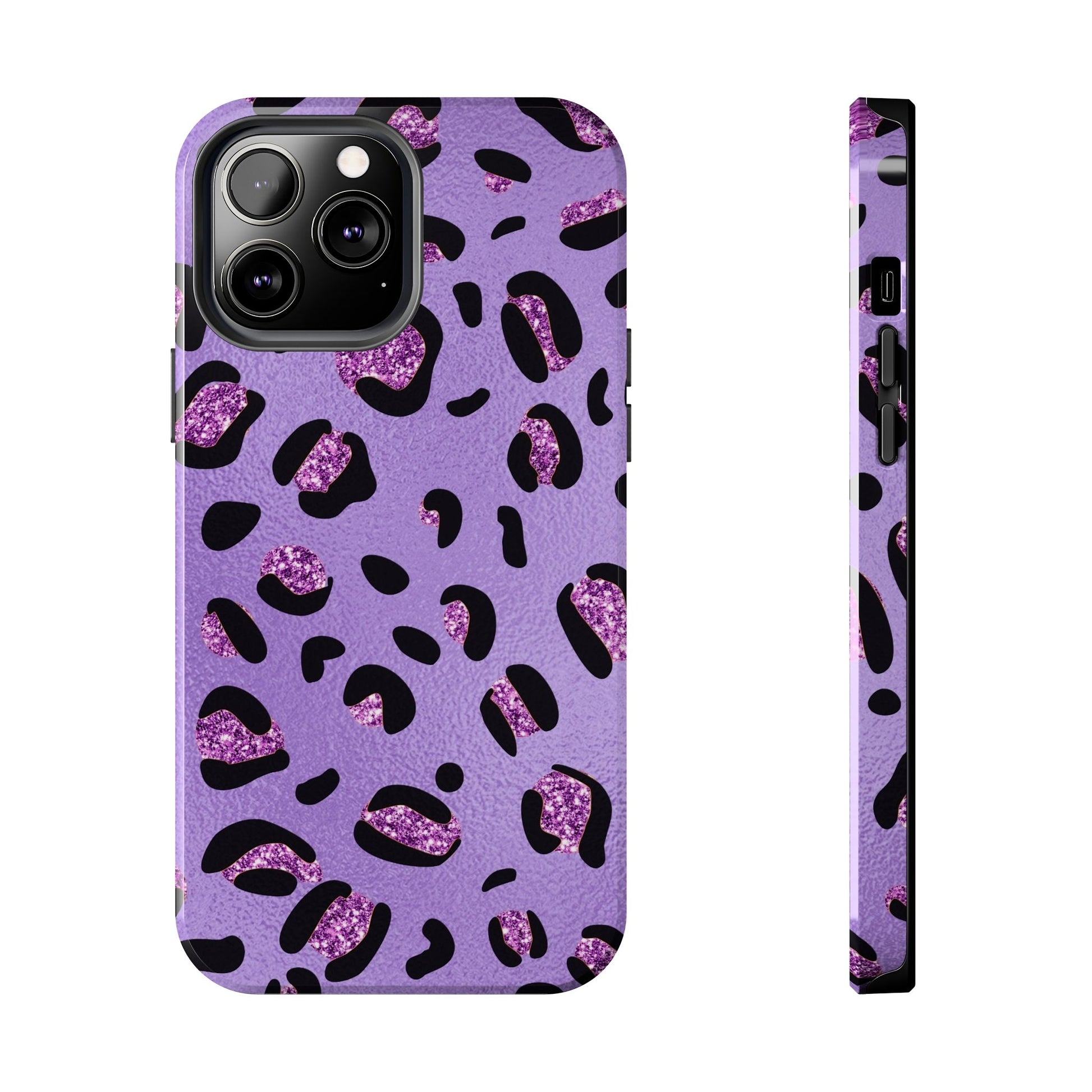 Purple Leopard Glitter Phone Case - Stylish Animal Print Design for iPhone and Android - Durable Protection | Tough Phone Cases Womens Eco Friendly Apparel iPhone 13 Pro Max