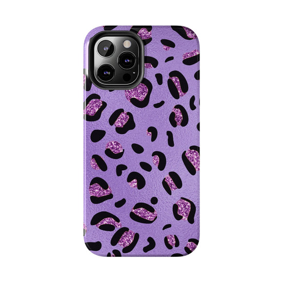 Purple Leopard Glitter Phone Case - Stylish Animal Print Design for iPhone and Android - Durable Protection | Tough Phone Cases Womens Eco Friendly Apparel